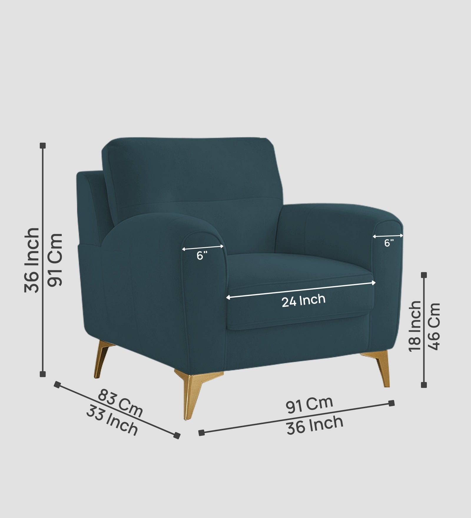 Alpine Fabric 1 Seater Sofa In Sea Blue Colour