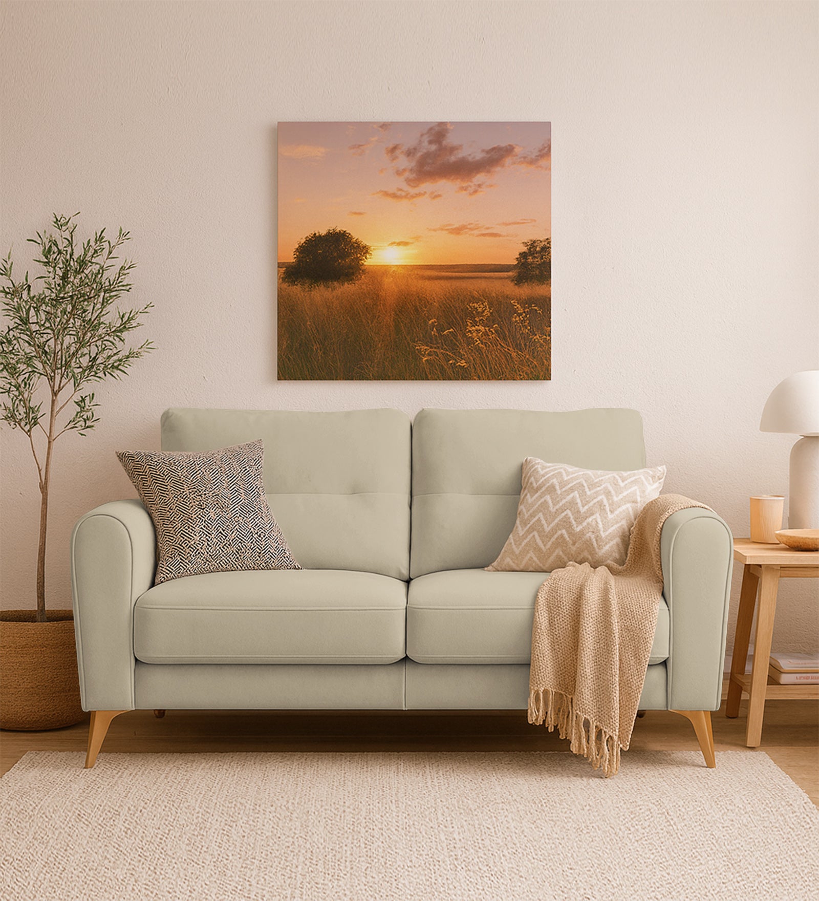 Alpine Fabric 2 Seater Sofa In Cotton Beige Colour