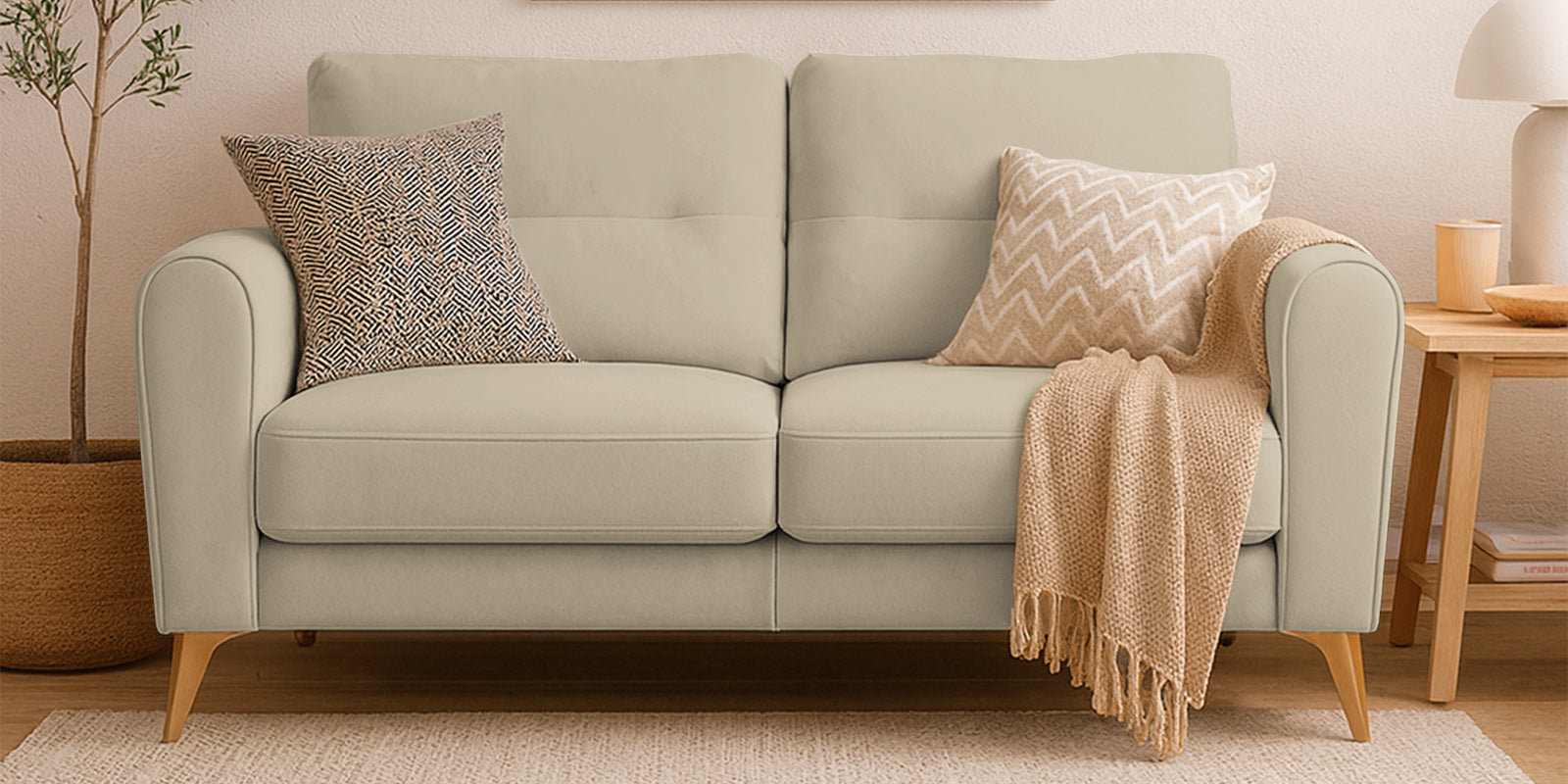 Alpine Fabric 2 Seater Sofa In Cotton Beige Colour