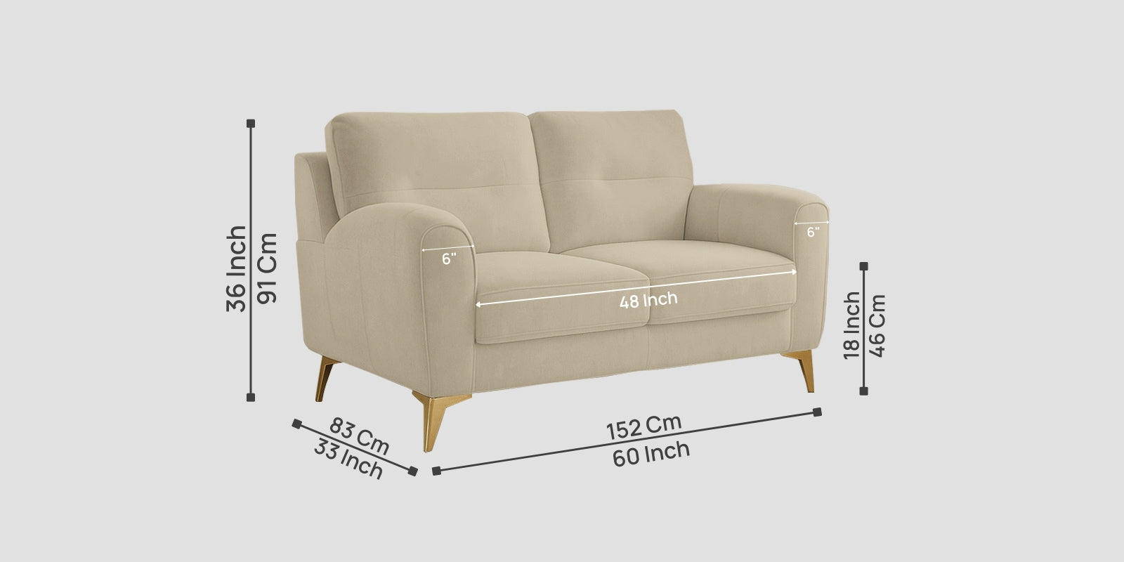 Alpine Fabric 2 Seater Sofa In Cotton Beige Colour