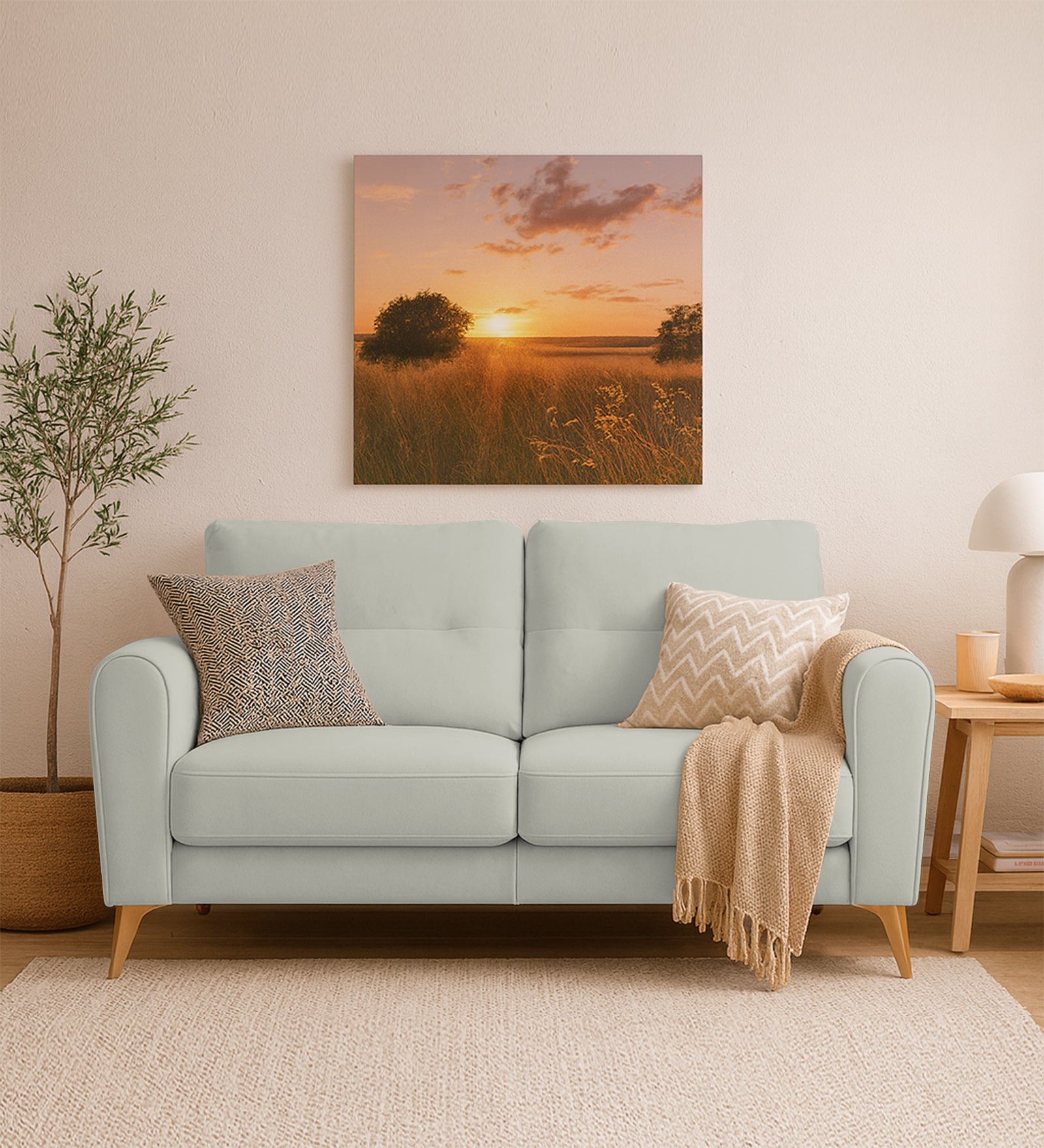 Alpine Fabric 2 Seater Sofa In Pearl White Colour