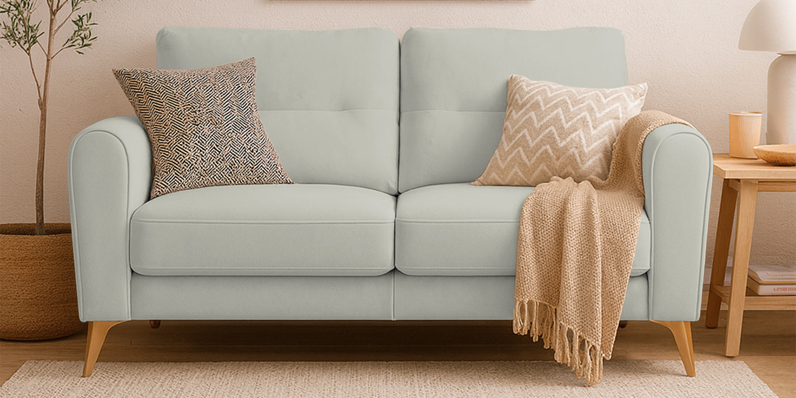 Alpine Fabric 2 Seater Sofa In Pearl White Colour