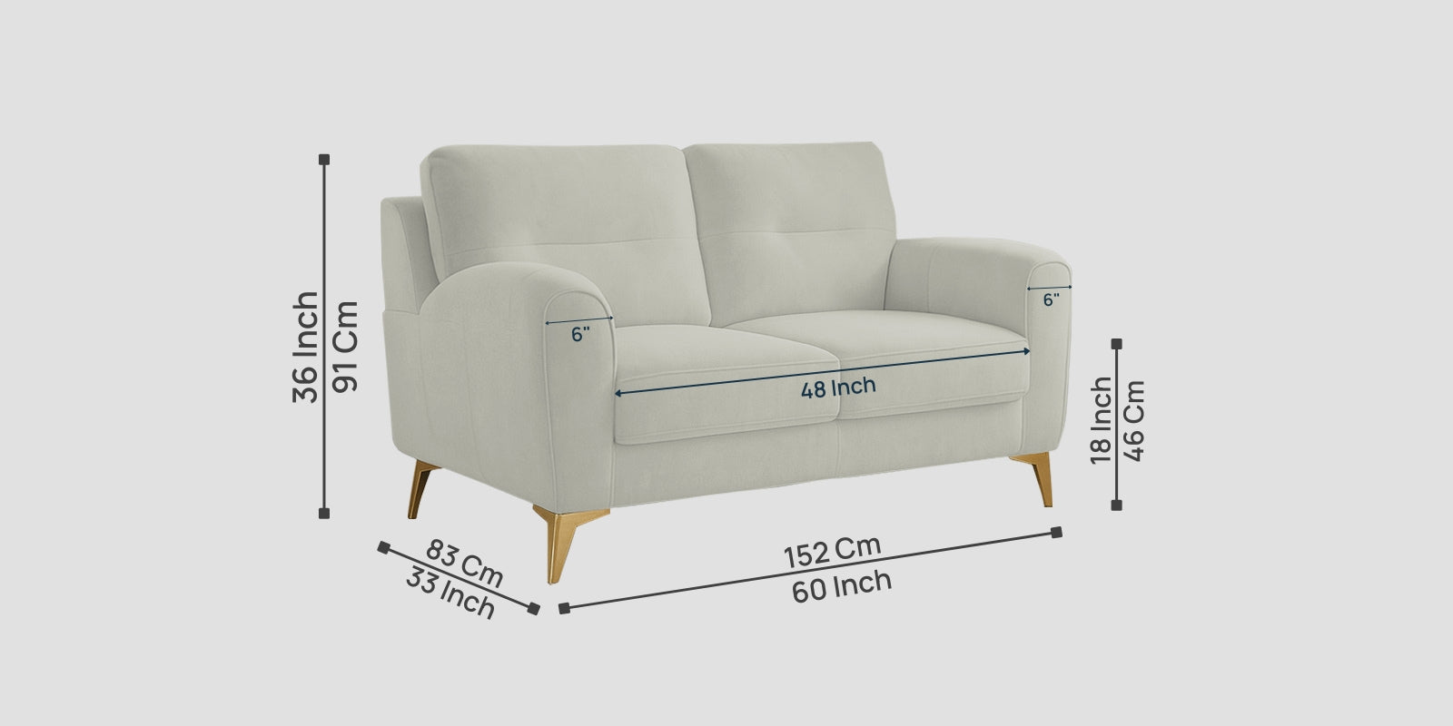 Alpine Fabric 2 Seater Sofa In Pearl White Colour