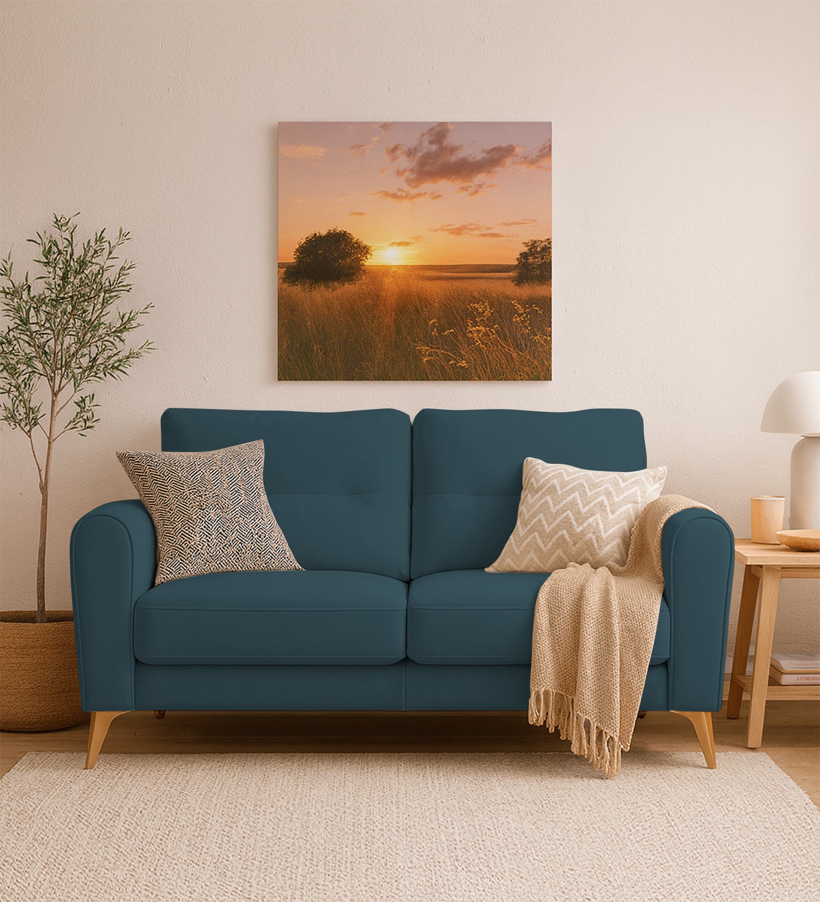 Alpine Fabric 2 Seater Sofa In Sea Blue Colour
