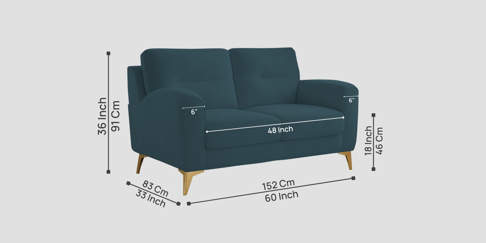 Alpine Fabric 2 Seater Sofa In Sea Blue Colour