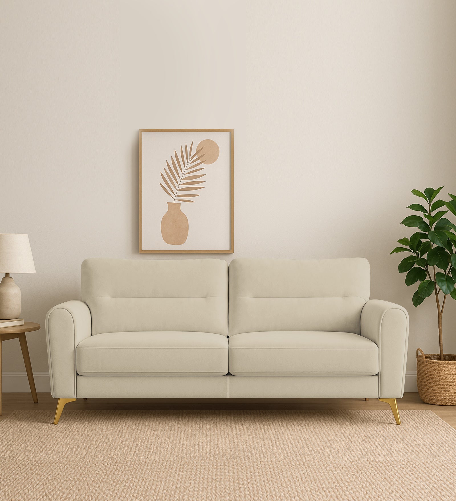 Alpine Fabric 3 Seater Sofa In Cotton Beige Colour