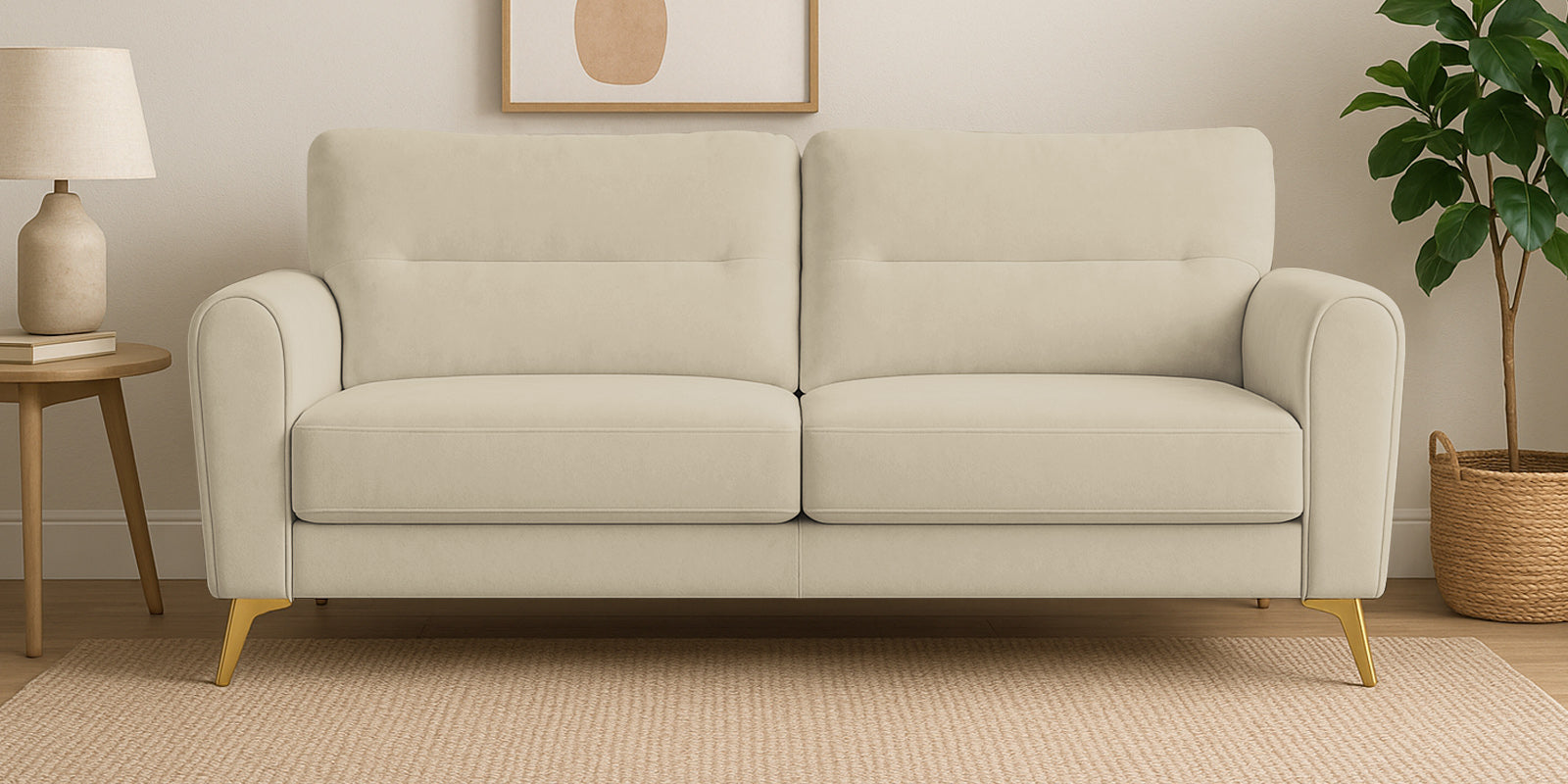 Alpine Fabric 3 Seater Sofa In Cotton Beige Colour
