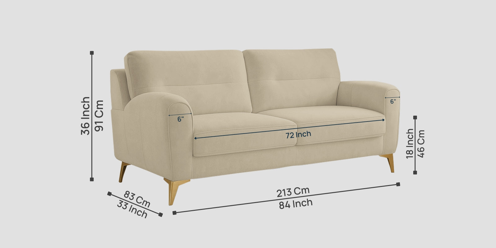 Alpine Fabric 3 Seater Sofa In Cotton Beige Colour