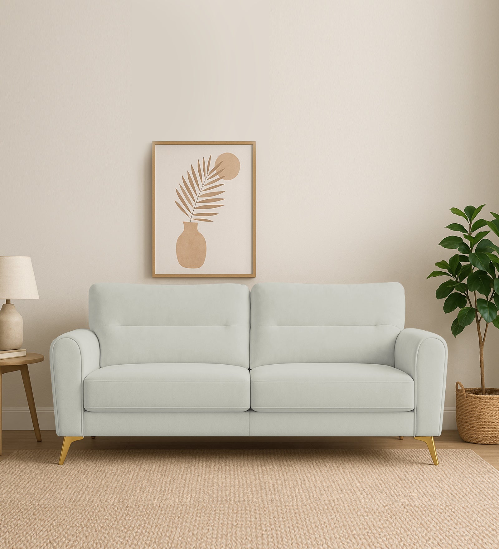 Alpine Fabric 3 Seater Sofa In Pearl White Colour