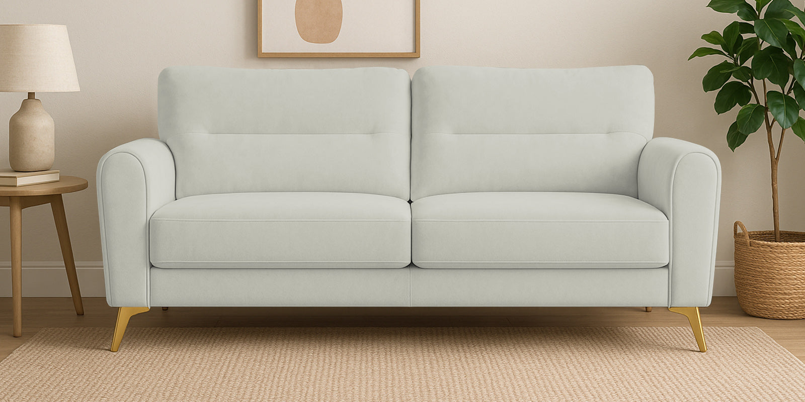 Alpine Fabric 3 Seater Sofa In Pearl White Colour