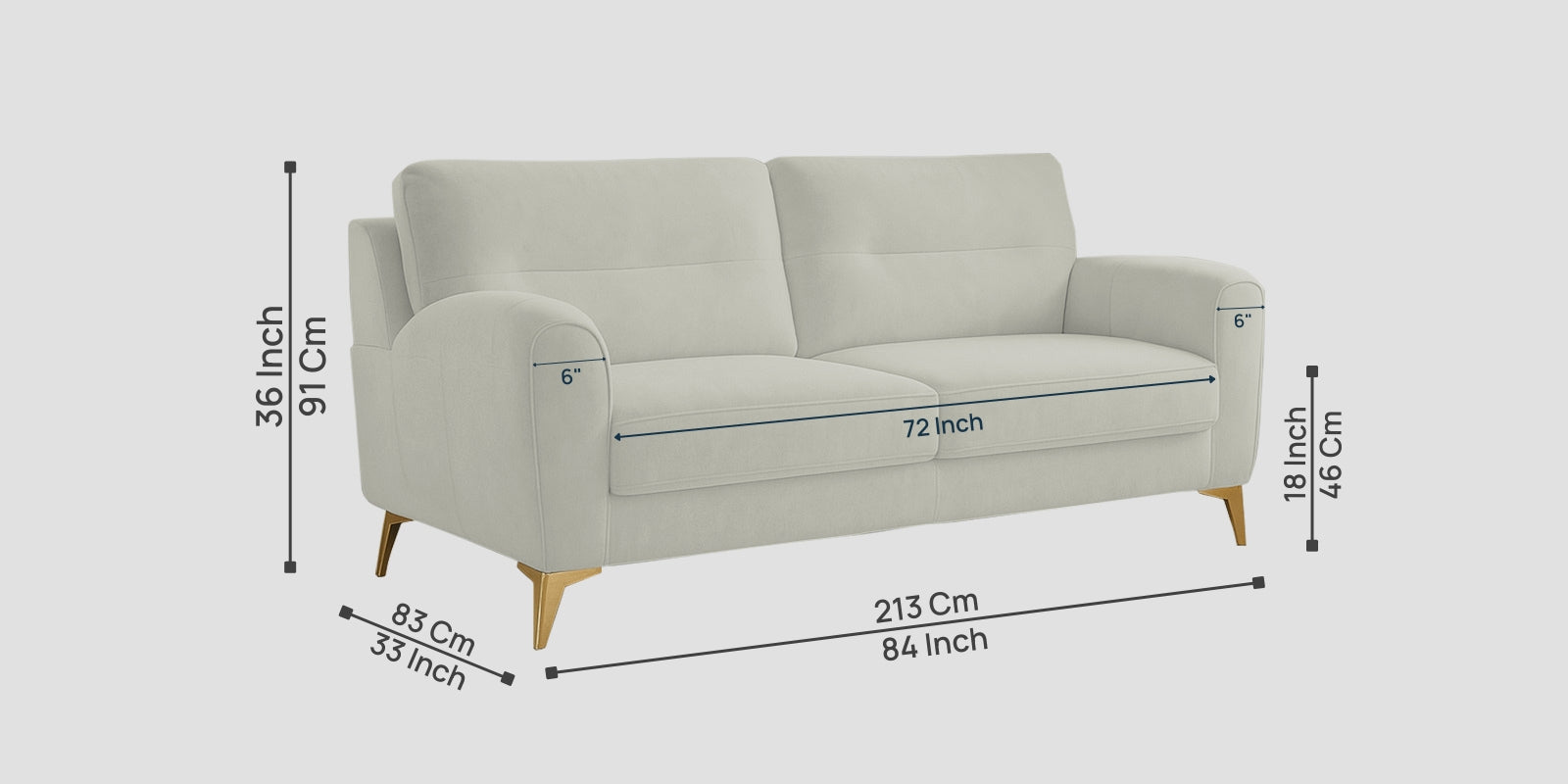 Alpine Fabric 3 Seater Sofa In Pearl White Colour