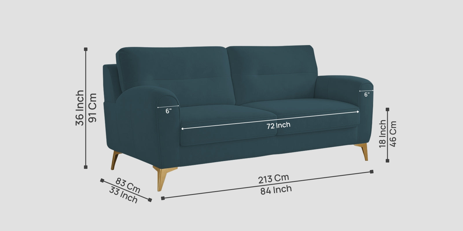 Alpine Fabric 3 Seater Sofa In Sea Blue Colour