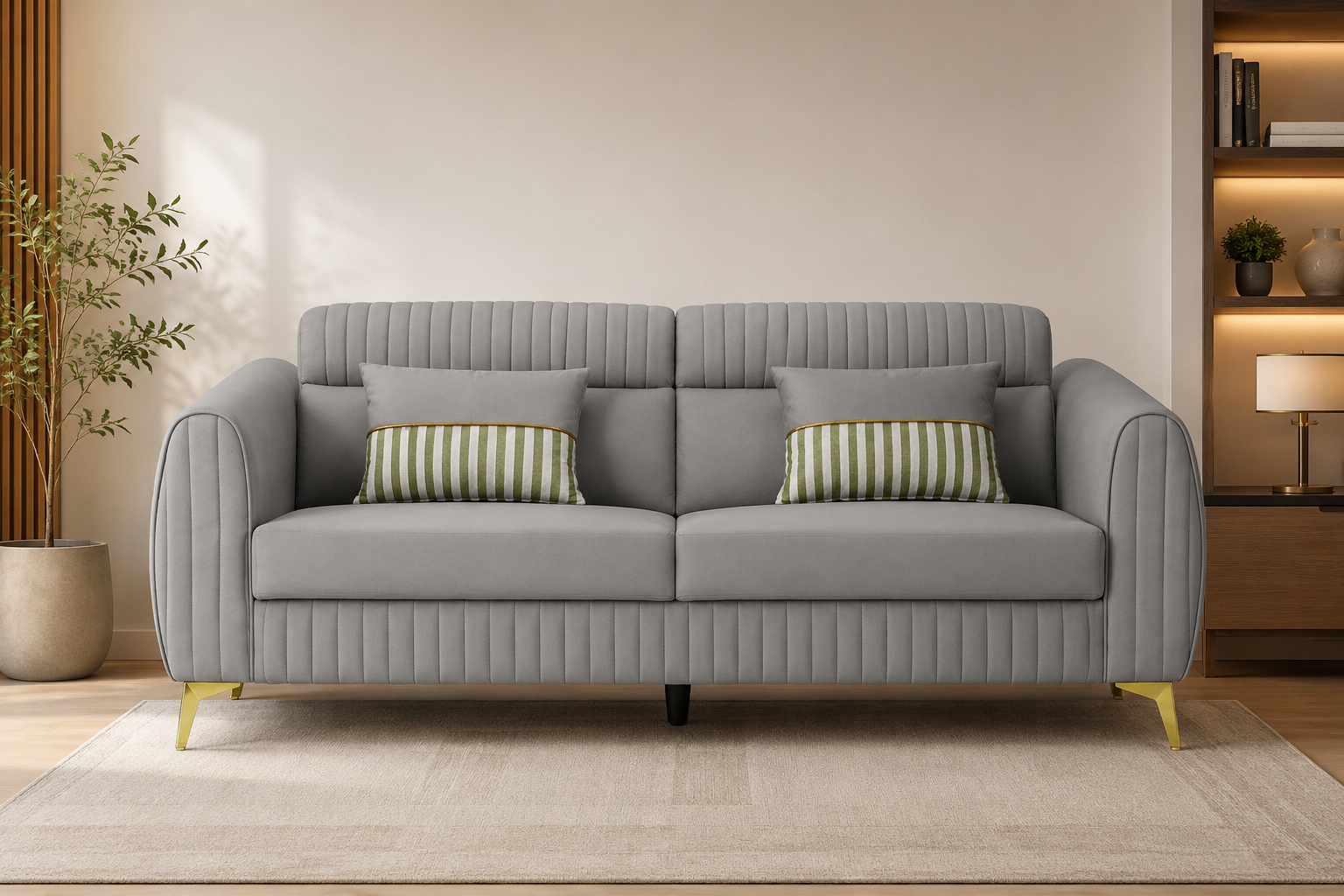 Alvero 3 Seater Fabric Sofa - Fossil Grey - Living View 1 by Febonic Living