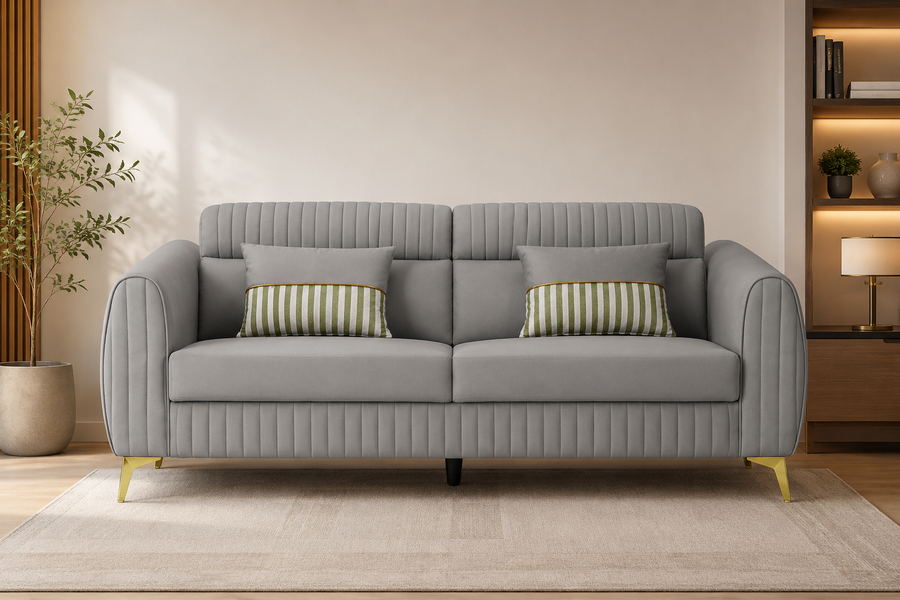 Alvero 3 Seater Fabric Sofa - Fossil Grey - Living View 1 by Febonic Living