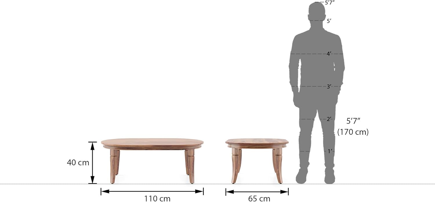 Alvin Oval Solid Wood Coffee Table In Teak Finish