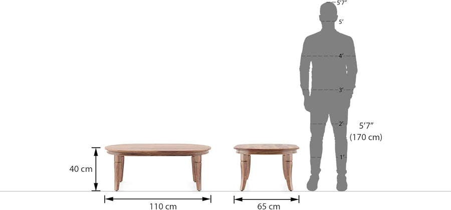 Alvin Oval Solid Wood Coffee Table In Teak Finish
