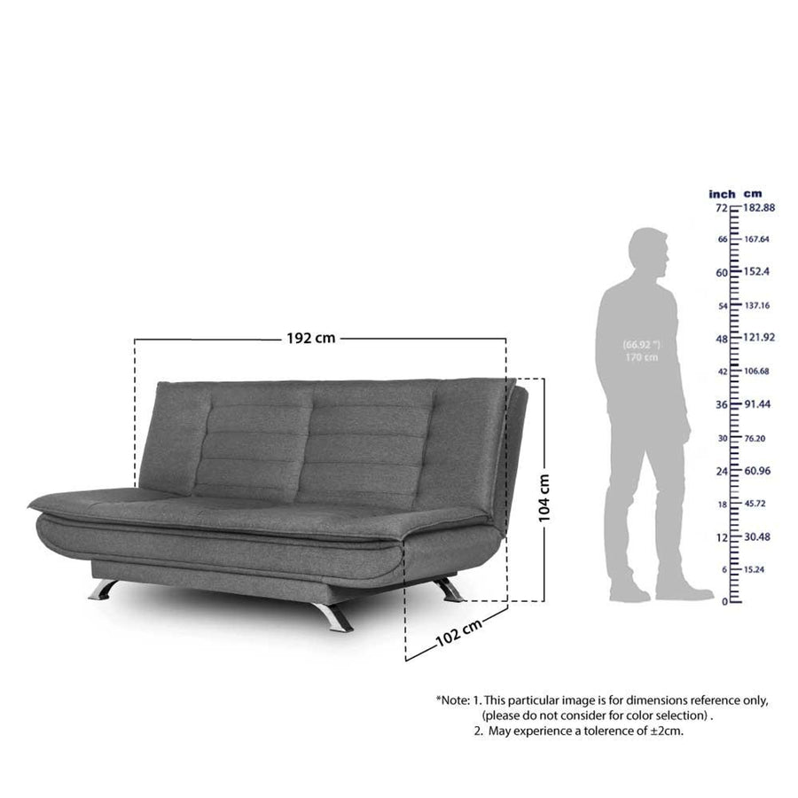 Amoeba Fabric Convertible Sofa Cum Bed In Ash Grey Color dimention - Febonic Living