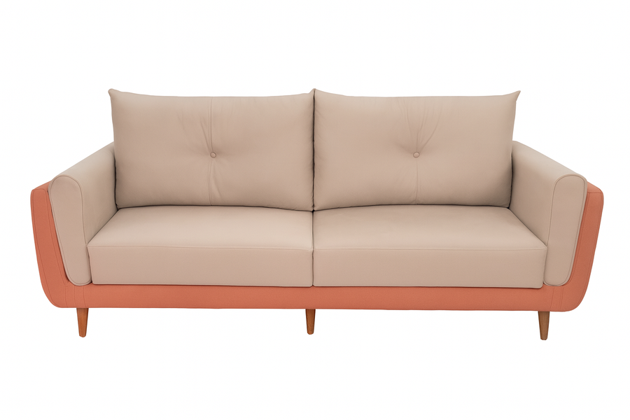 Morry Dual Fabric 3 Seater Sofa In Camel And Carmel Beige Colour - Febonic Living