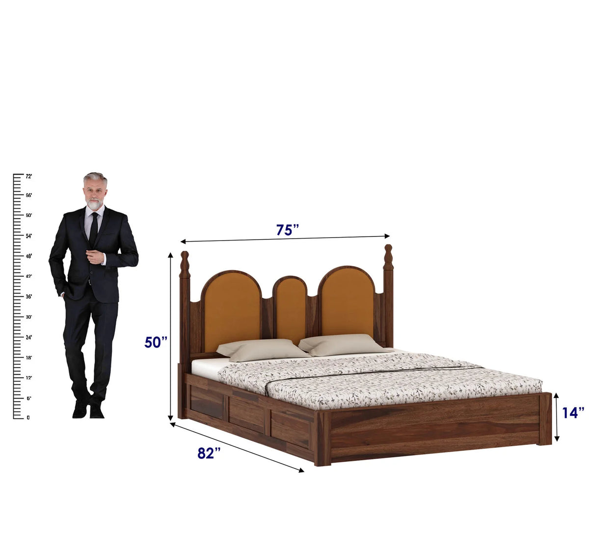 Antar Sheesham Wood King Size Bed With Box Storage In Provincial Teak Finish