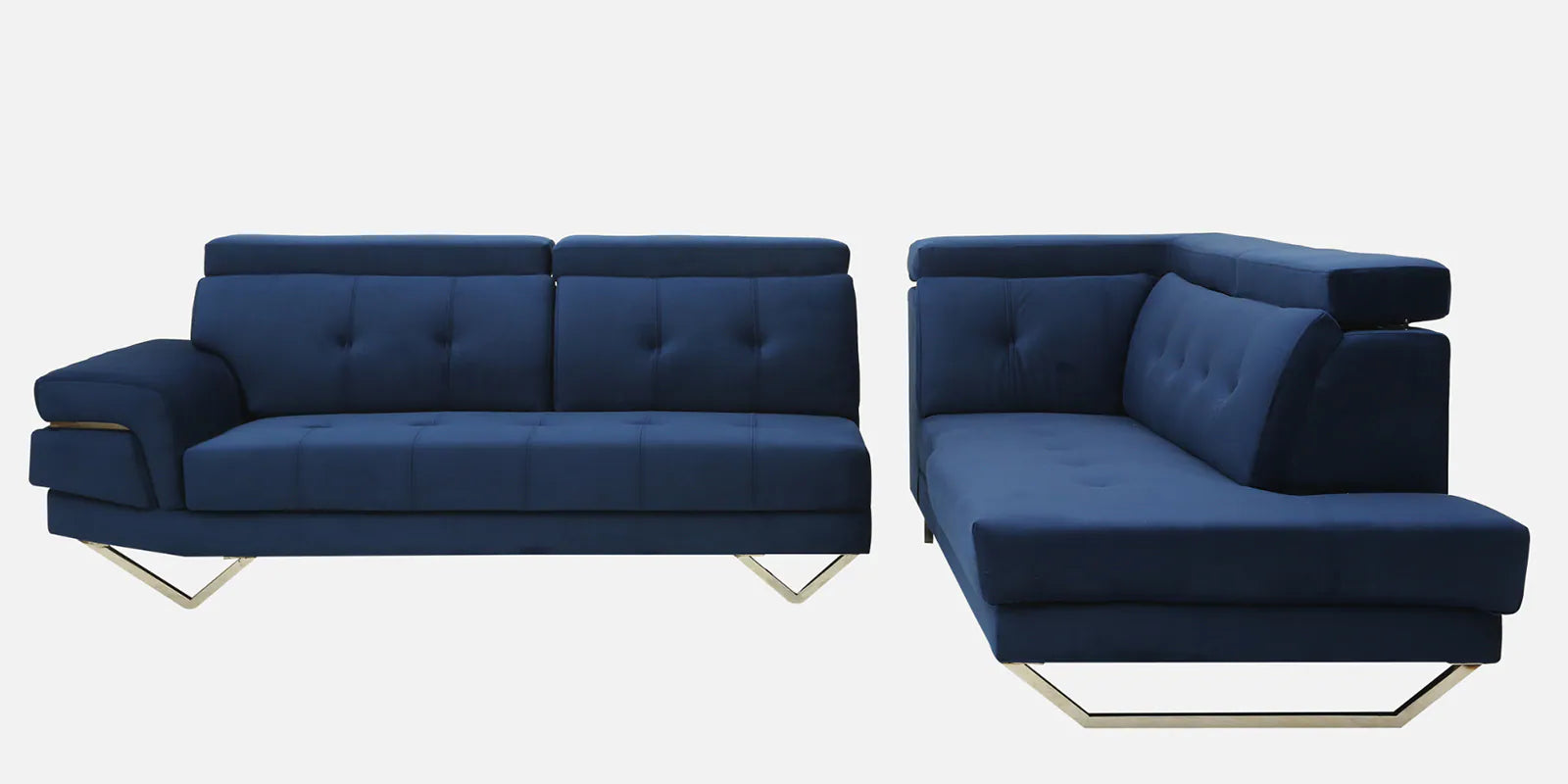 Antony Velvet LHS Sectional Sofa (3+Lounger) In Imperial Blue Colour