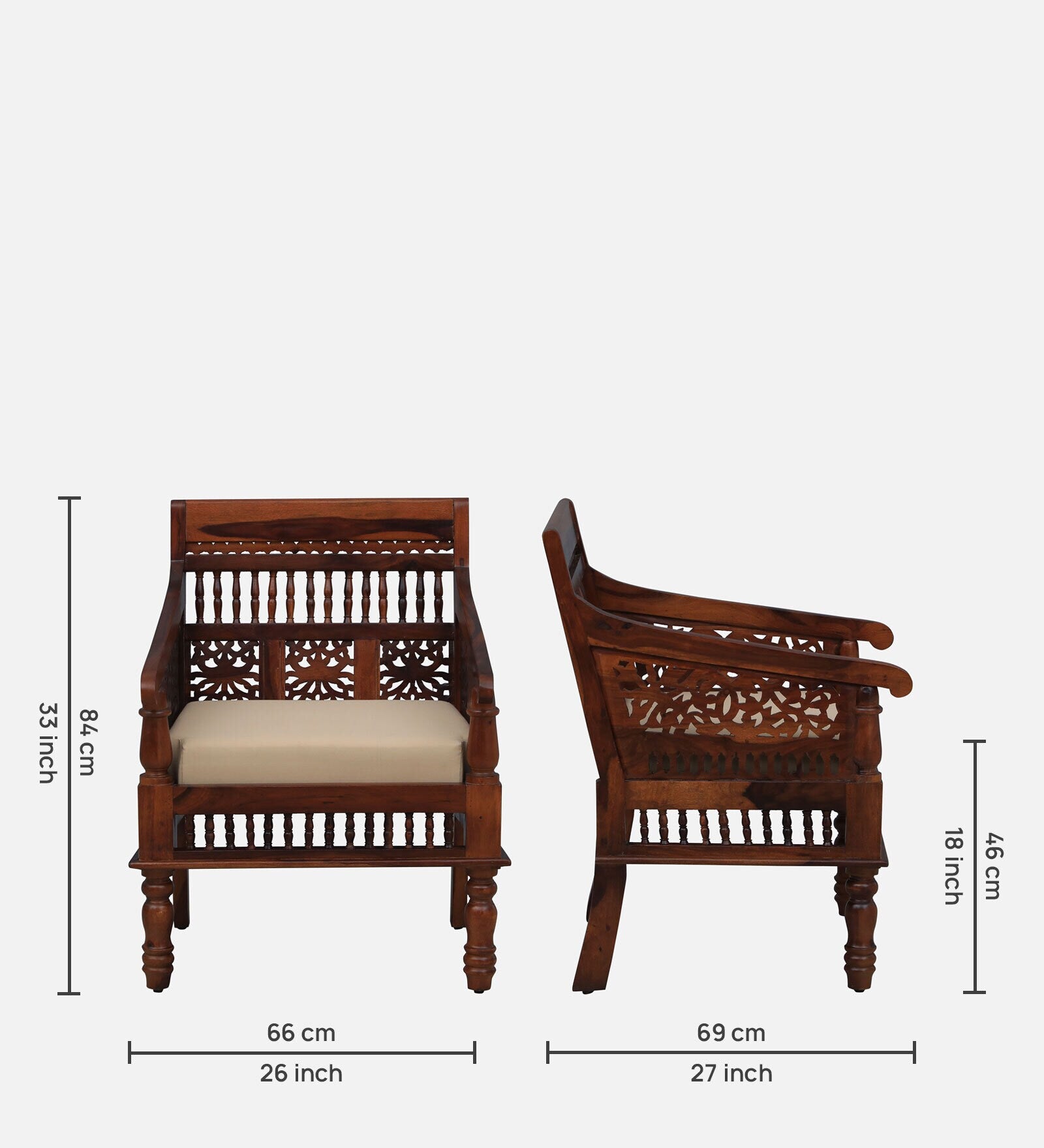Gati Sheesham Wood 1 Seater Sofa In Honey Oak Finish - Febonic Living