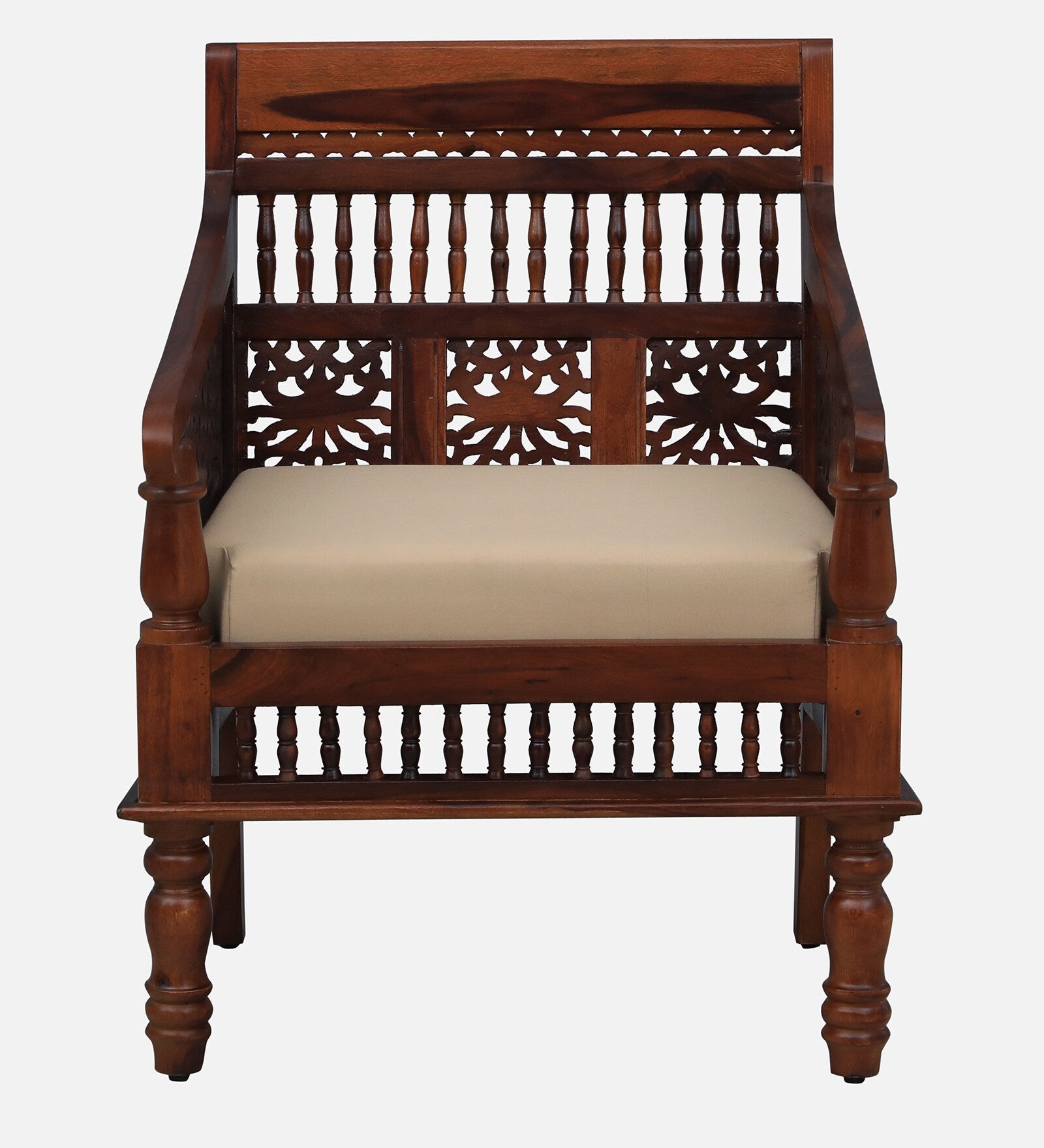 Gati Sheesham Wood 1 Seater Sofa In Honey Oak Finish - Febonic Living