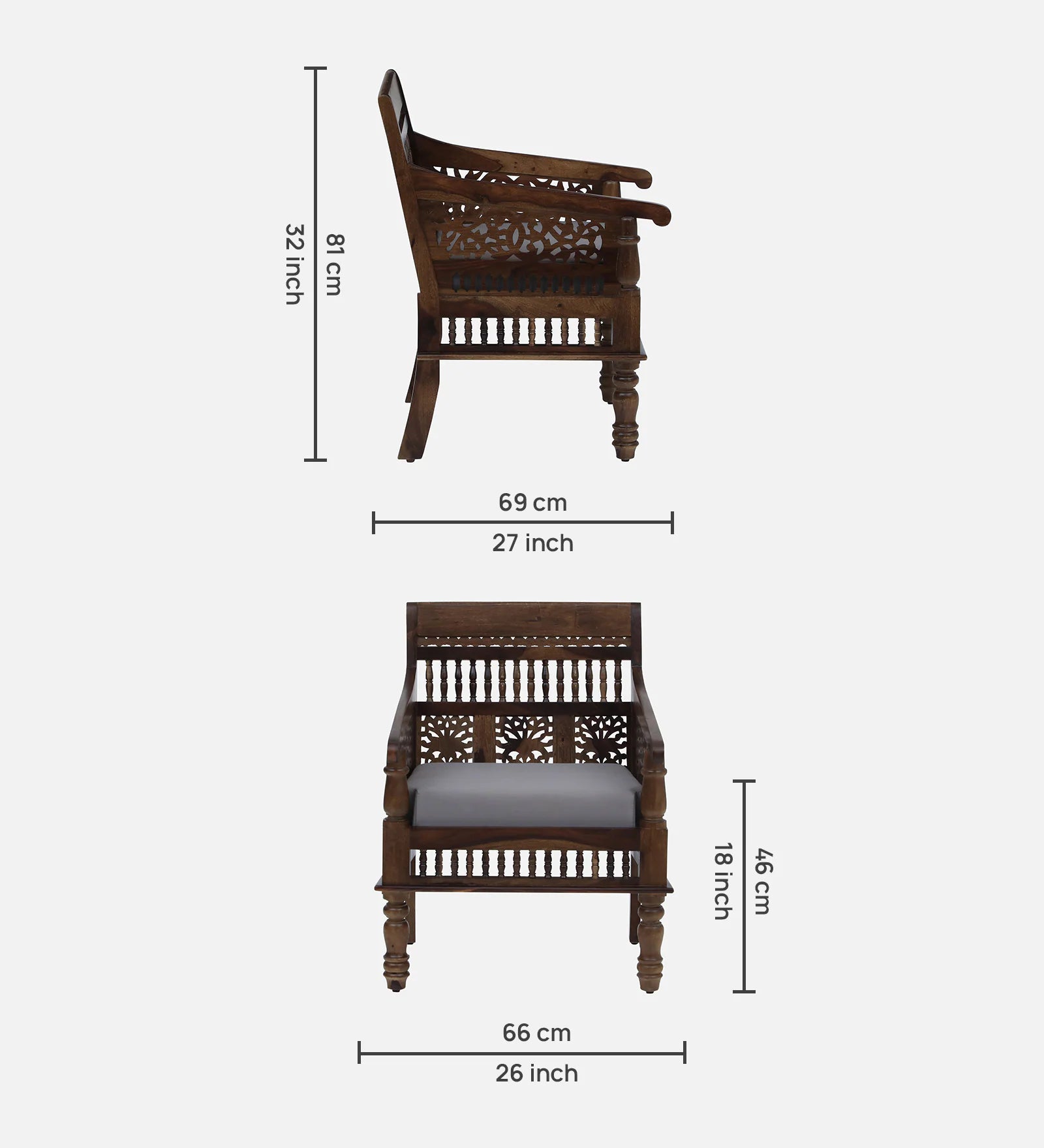 Gati Sheesham Wood 1 Seater Sofa In Provincial Teak Finish - Febonic Living