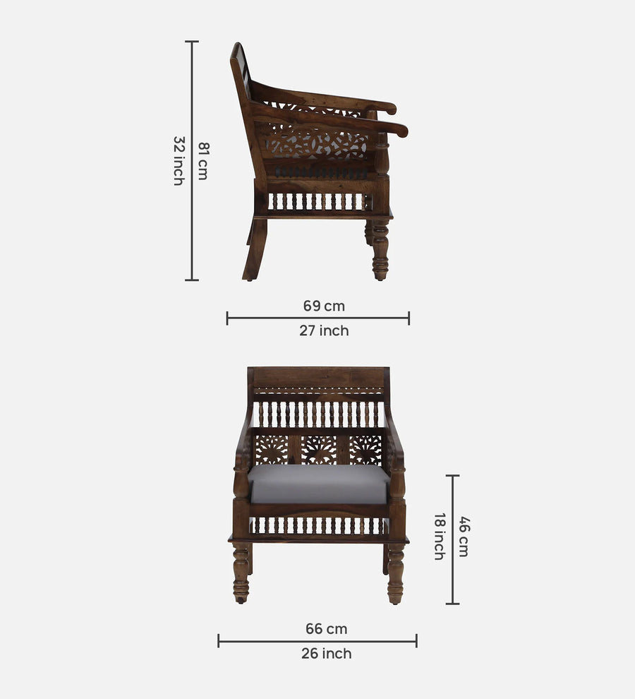 Gati Sheesham Wood 1 Seater Sofa In Provincial Teak Finish - Febonic Living