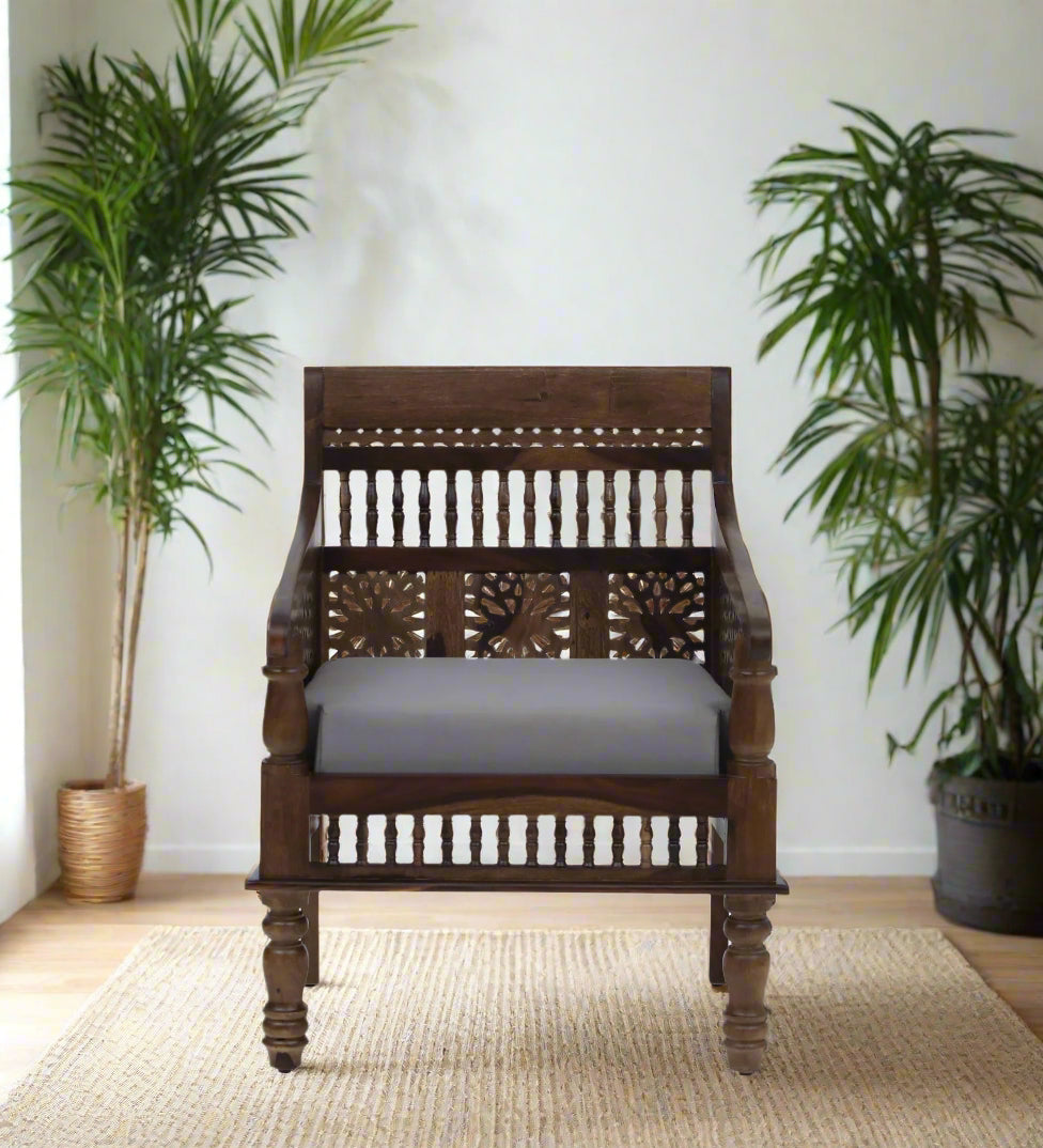 Gati Sheesham Wood 1 Seater Sofa In Provincial Teak Finish - Febonic Living