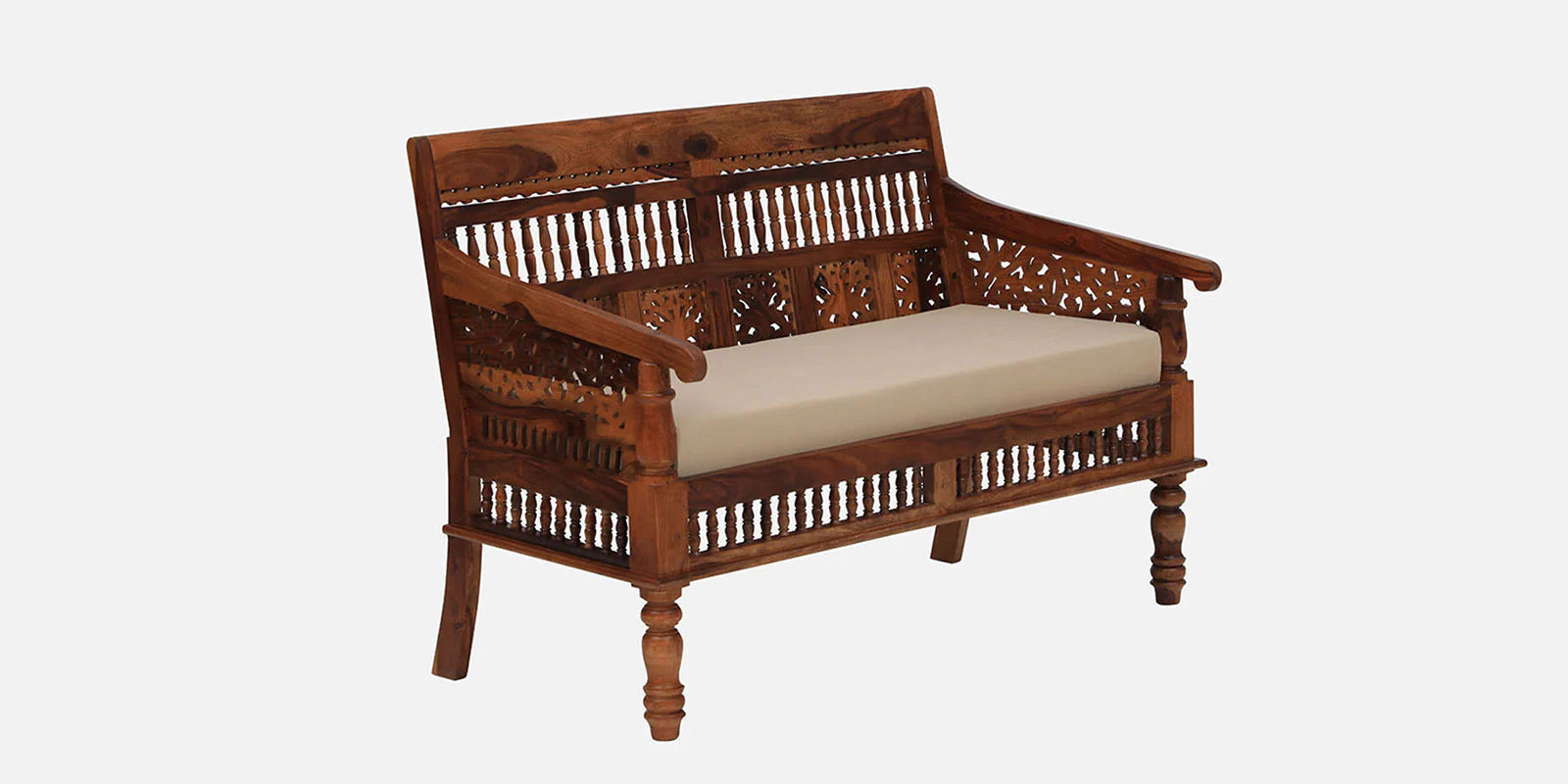 Gati Sheesham Wood 2 Seater Sofa In Honey Oak Finish - Febonic Living