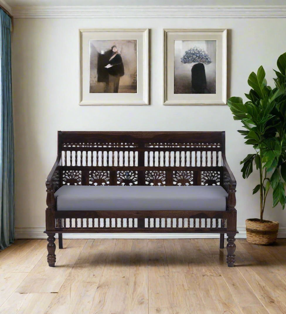 Gati Sheesham Wood 2 Seater Sofa In Provincial Teak Finish - Febonic Living