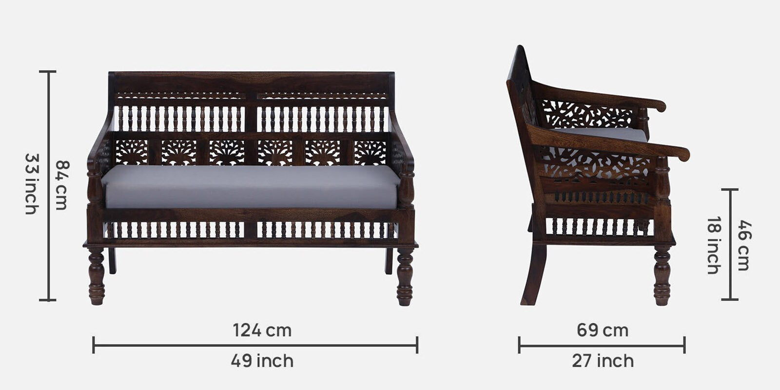 Gati Sheesham Wood 2 Seater Sofa In Provincial Teak Finish - Febonic Living