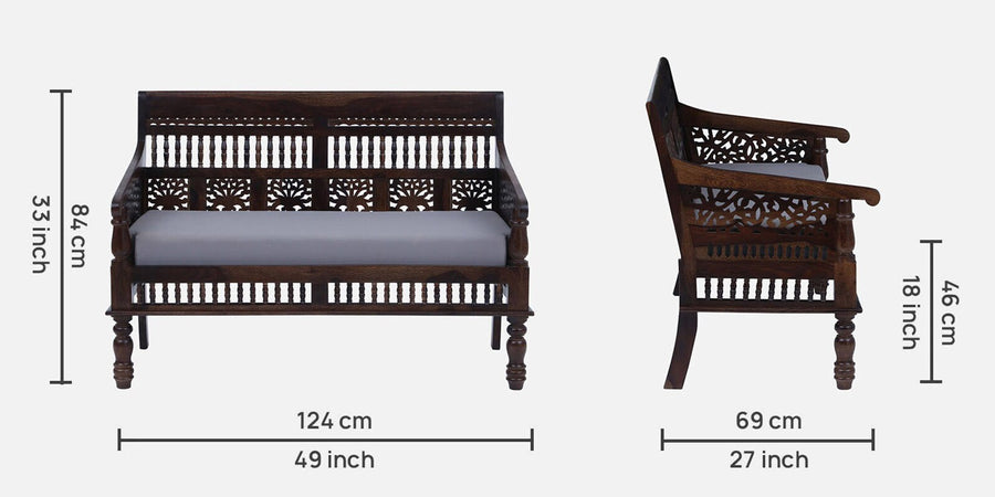 Gati Sheesham Wood 2 Seater Sofa In Provincial Teak Finish - Febonic Living