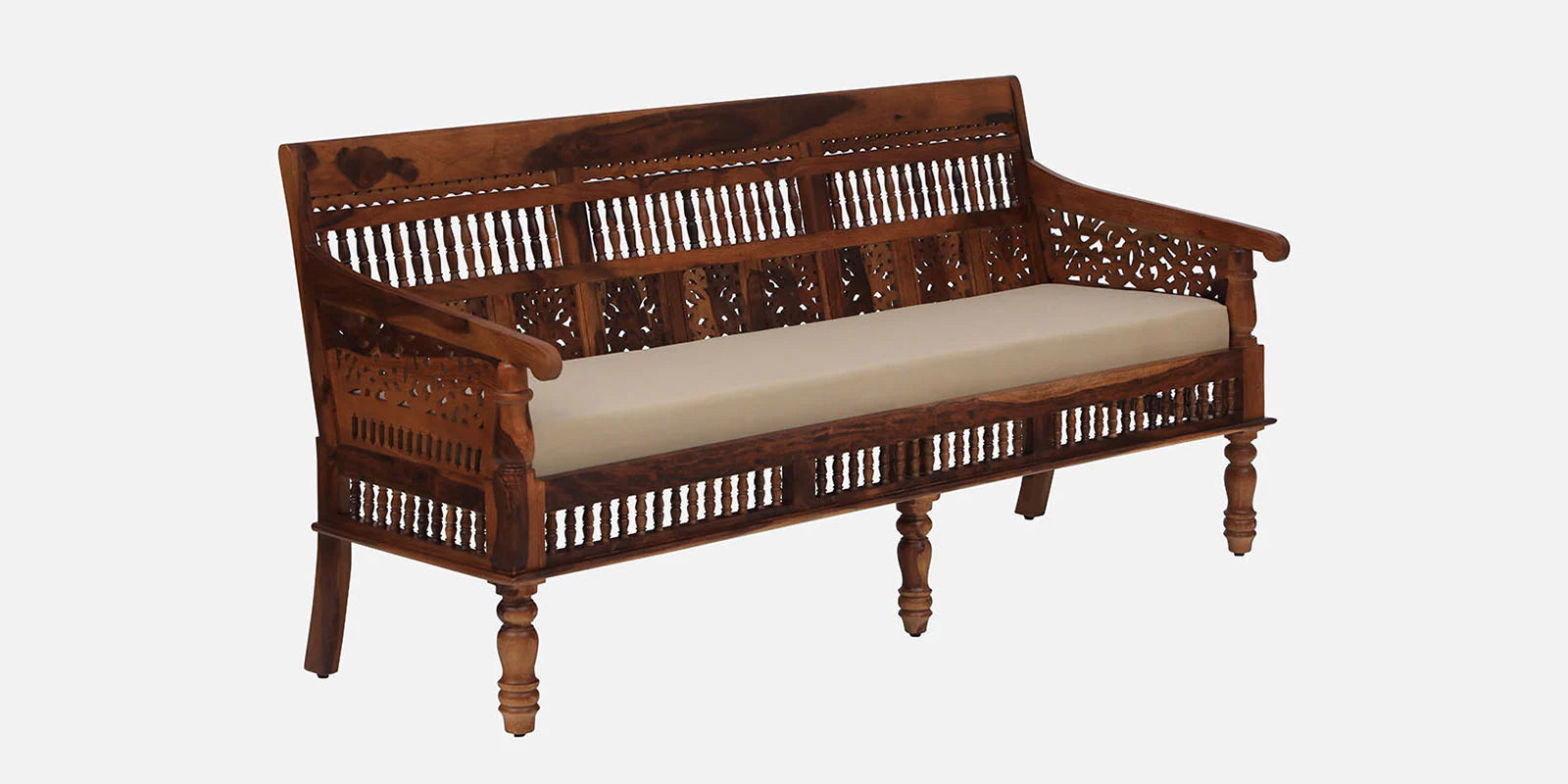 Gati Sheesham Wood 3 Seater Sofa In Honey Oak Finish - Febonic Living