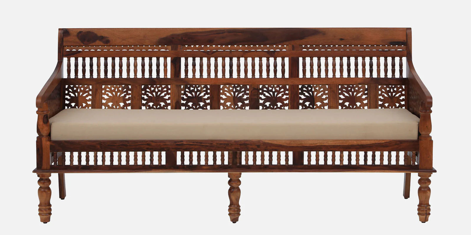 Gati Sheesham Wood 3 Seater Sofa In Honey Oak Finish - Febonic Living