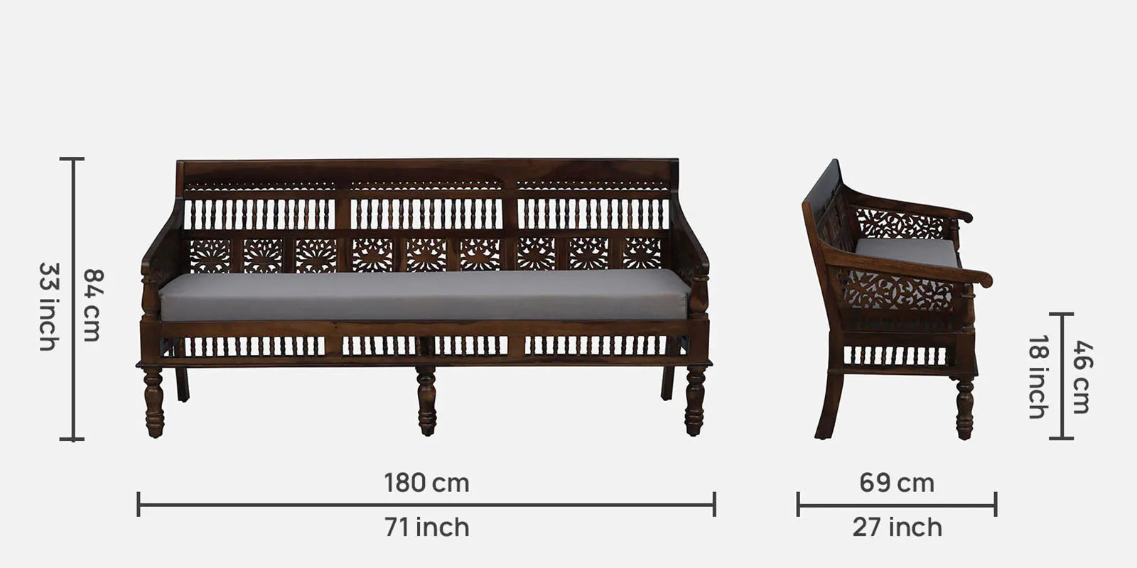 Gati Sheesham Wood 3 Seater Sofa In Provincial Teak Finish - Febonic Living