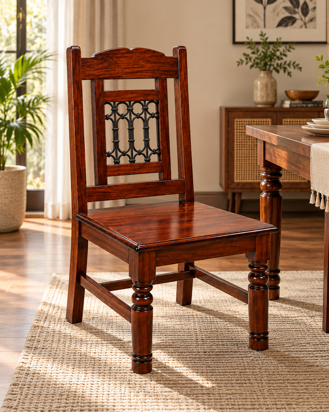 Arav Sheesham Wood Dining Chairs In Provincial Teak Finish (Set Of 2)