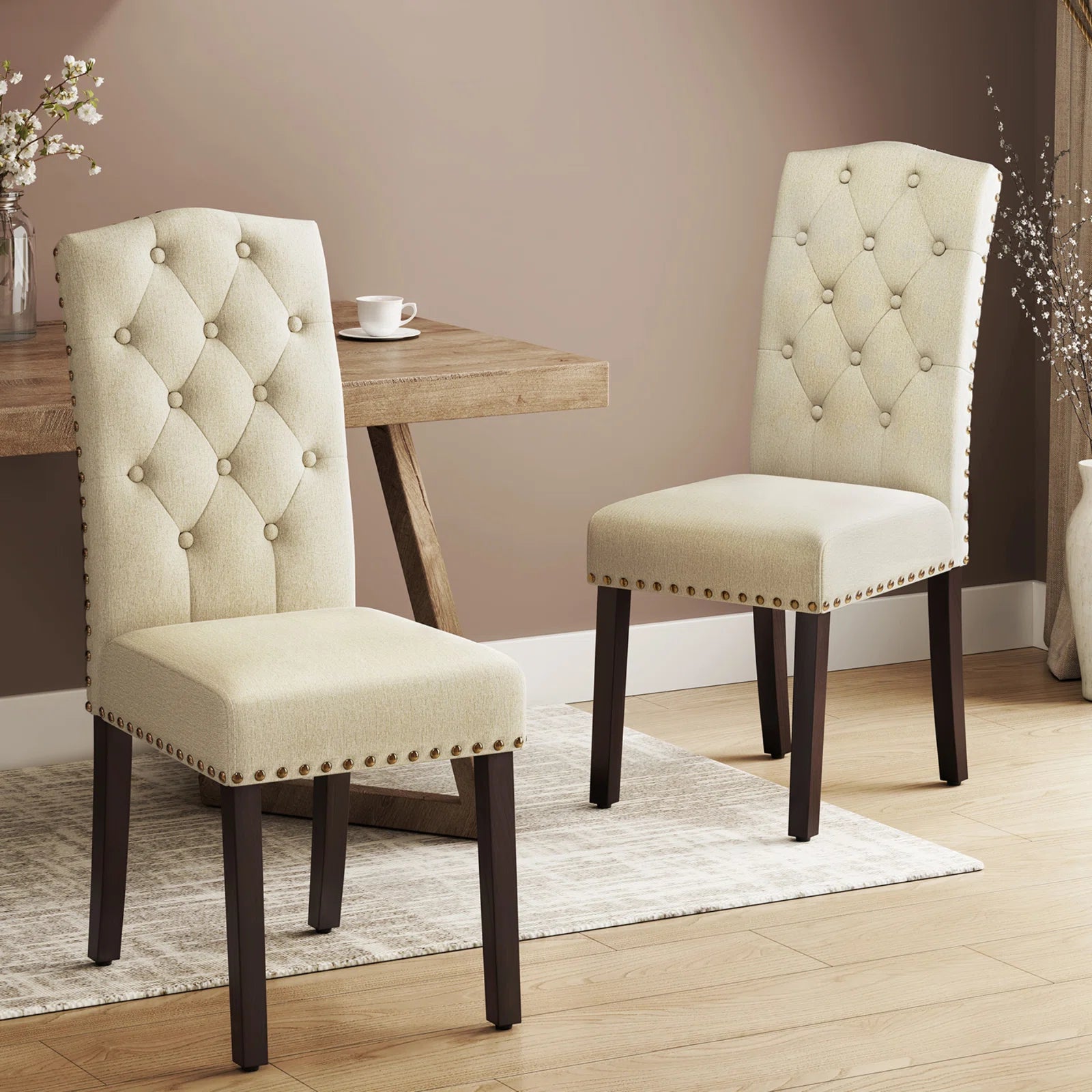 Maddy Fabric Dining Chair In Woom Beige Colour (set of 2 )