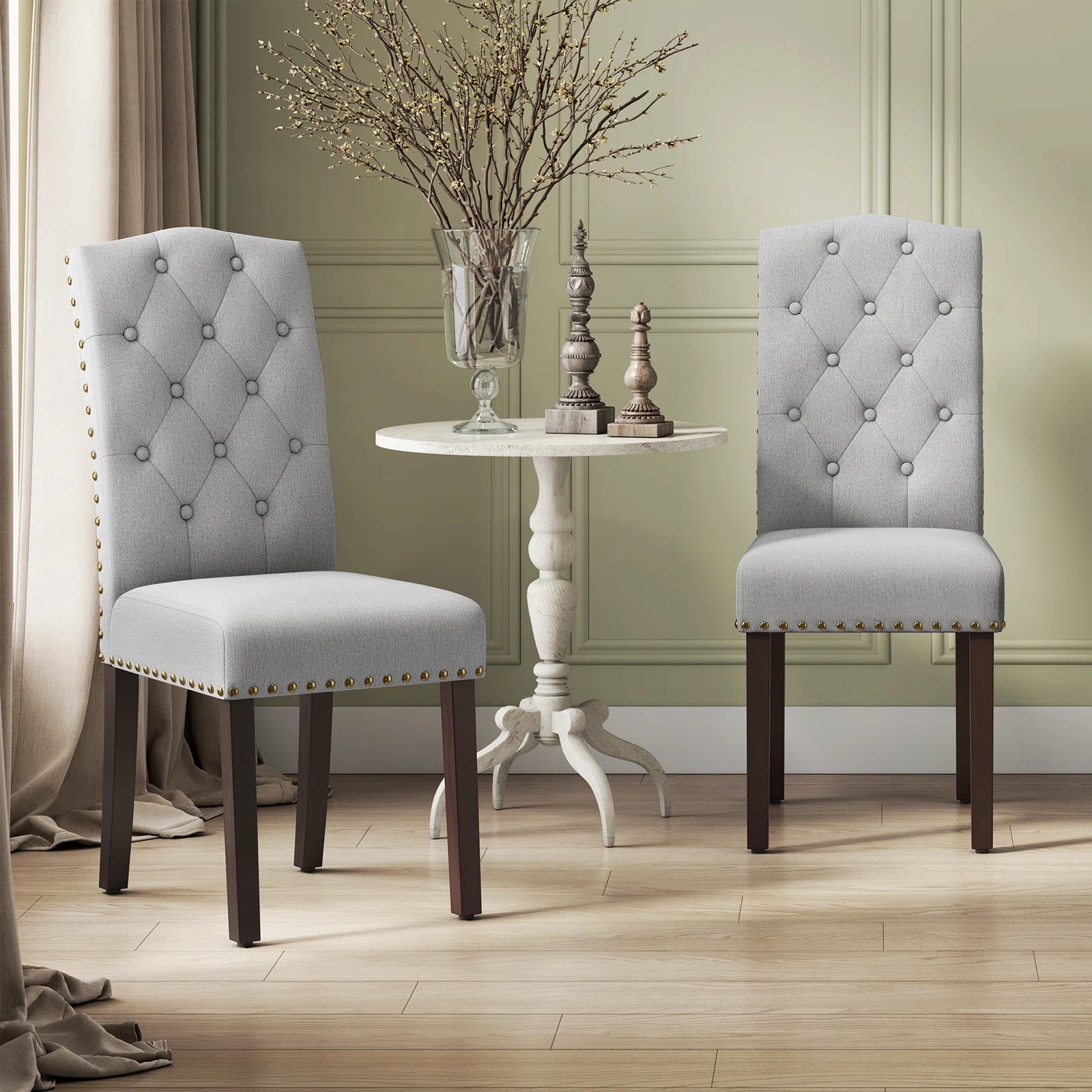 Maddy Fabric Dining Chair In Lit Grey Colour (set of 2 )