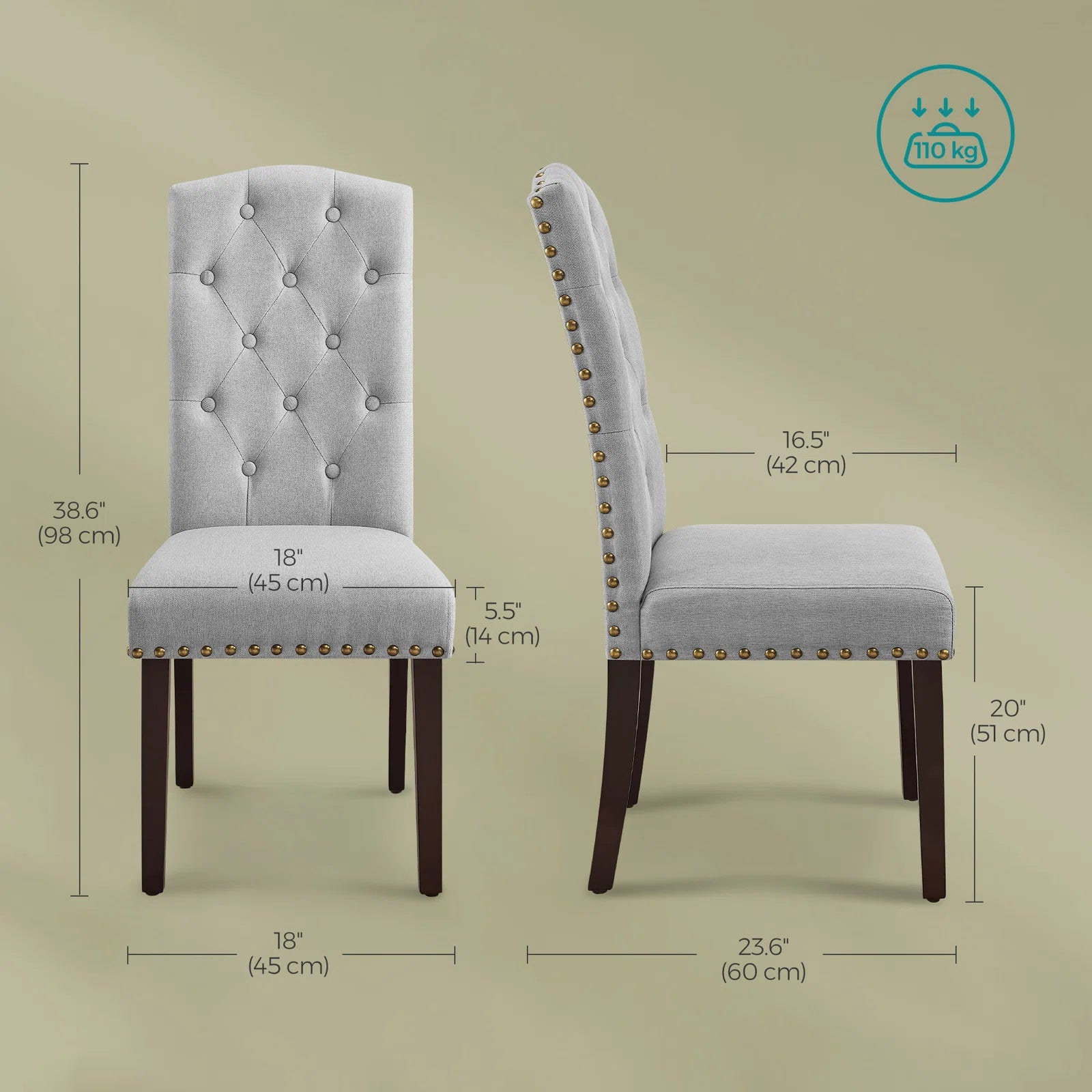 Maddy Fabric Dining Chair In Lit Grey Colour (set of 2 )