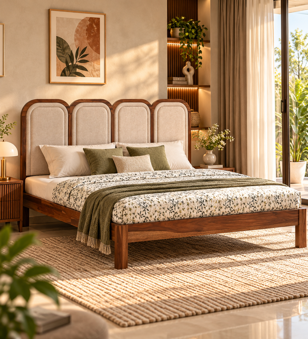 Arman Sheesham Wood King Size Bed In Provincial Teak Finish