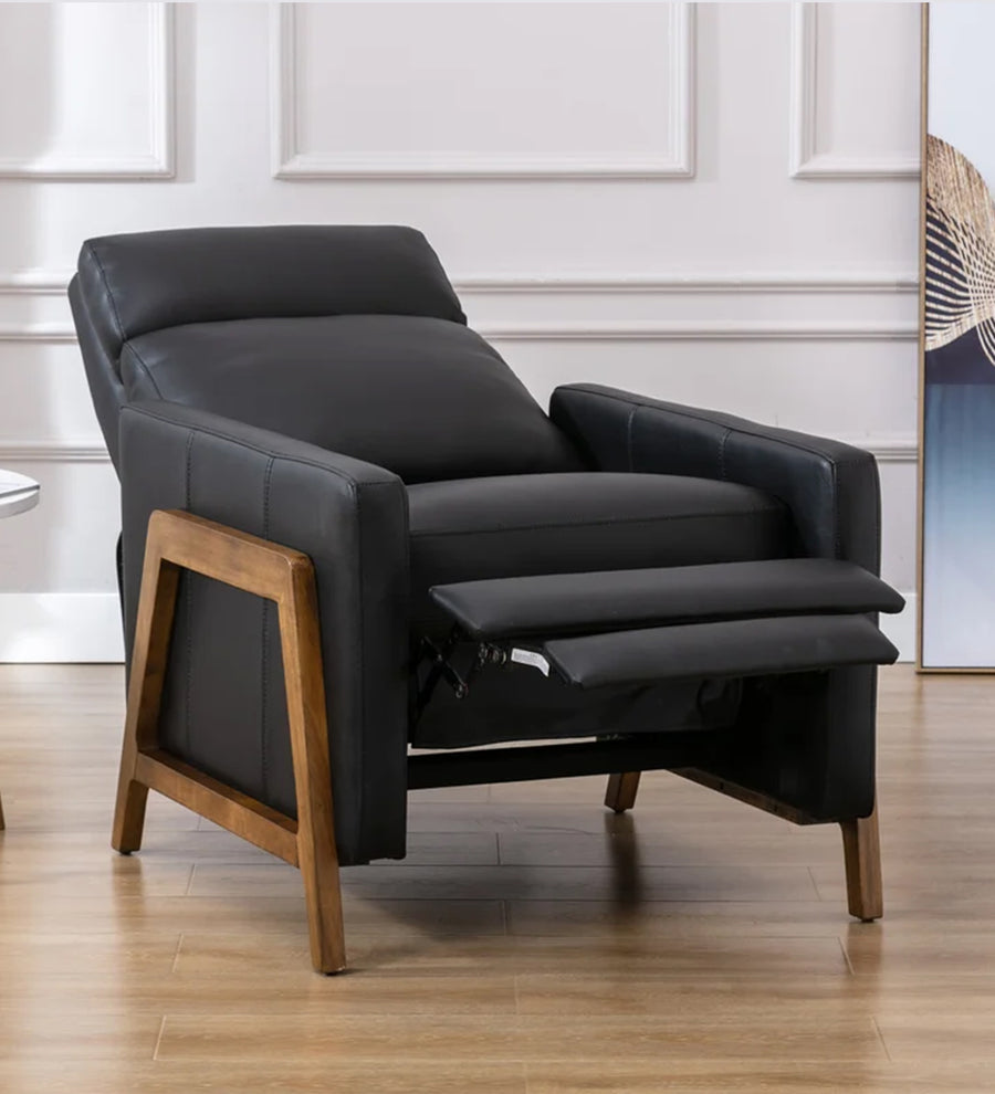 Ary 1 Seater Wood Framed Leatherette Recliner - Light Black - Living View by Febonic Living