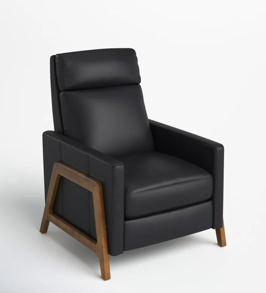 Ary 1 Seater Wood Framed Leatherette Recliner - Light Black - Slant View by Febonic Living