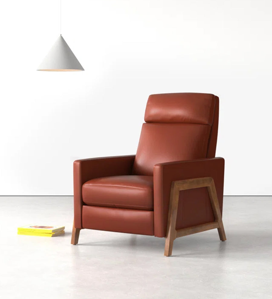 Ary 1 Seater Wood Framed Leatherette Recliner - Sandle Brown - Living View by Febonic Living