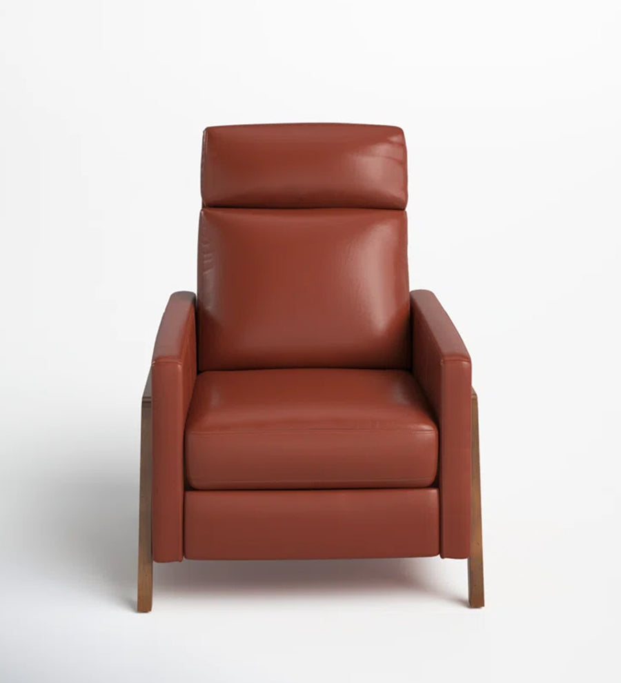 Ary 1 Seater Wood Framed Leatherette Recliner - Sandle Brown - Front View by Febonic Living