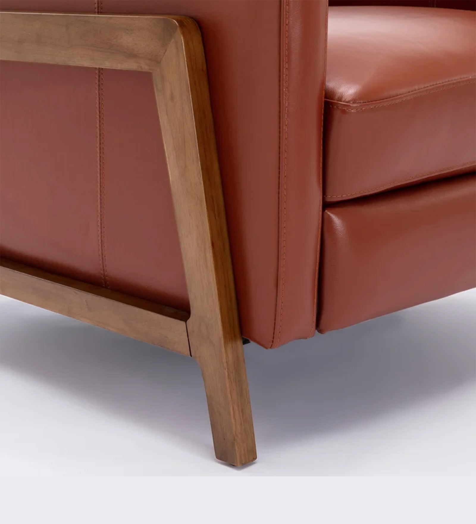 Ary 1 Seater Wood Framed Leatherette Recliner - Sandle Brown - Leg View by Febonic Living