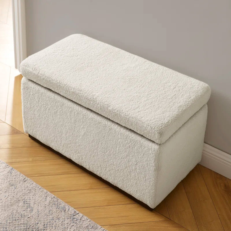 Reju Boucle Fabric Ottoman In Bright White Colour With Storage - Febonic Living