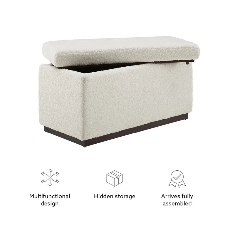 Reju Fur Fabric Ottoman In Bright White Colour With Storage