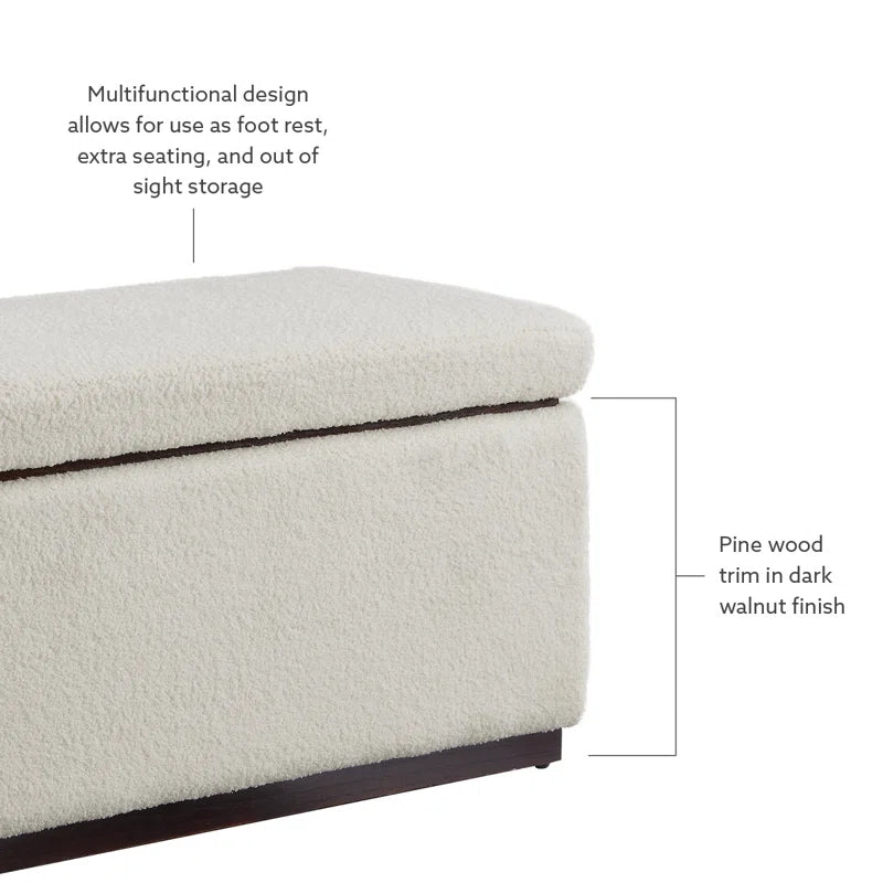 Reju Boucle Fabric Ottoman In Bright White Colour With Storage - Febonic Living