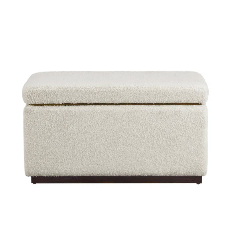Reju Boucle Fabric Ottoman In Bright White Colour With Storage - Febonic Living